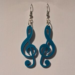 Blue Treble Clef Music Note Earrings | Handmade Dangle Music Jewelry